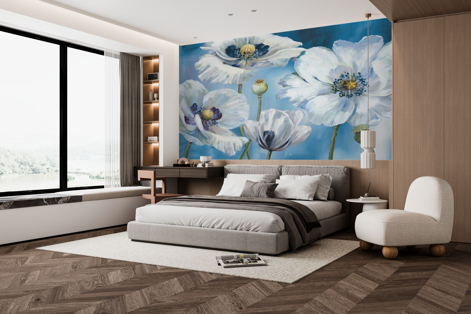 Papier peint d'énormes coquelicots blancs