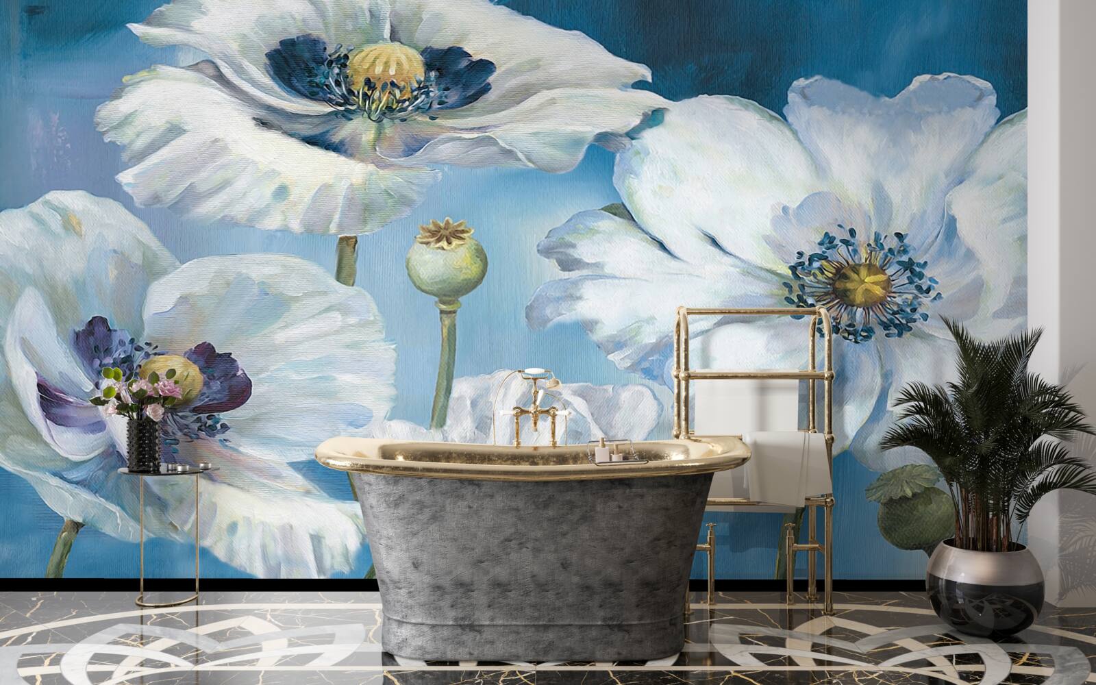 Papier peint d'énormes coquelicots blancs