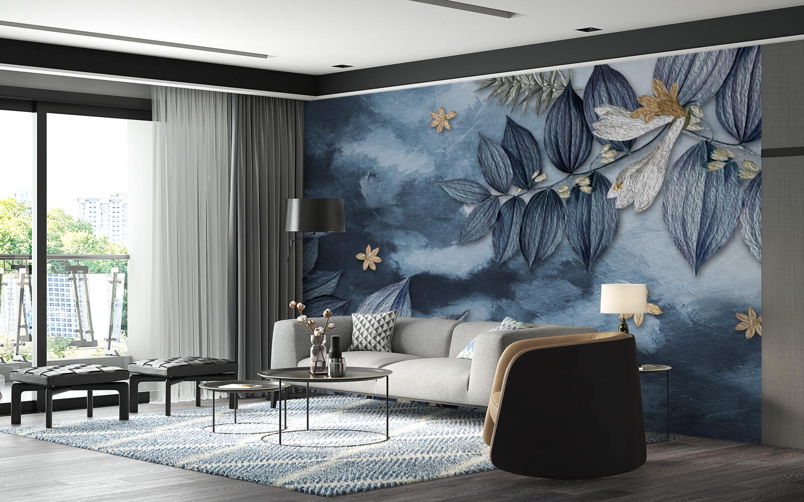 Papier peint une nuit avec des nuages dans une forêt tropicale