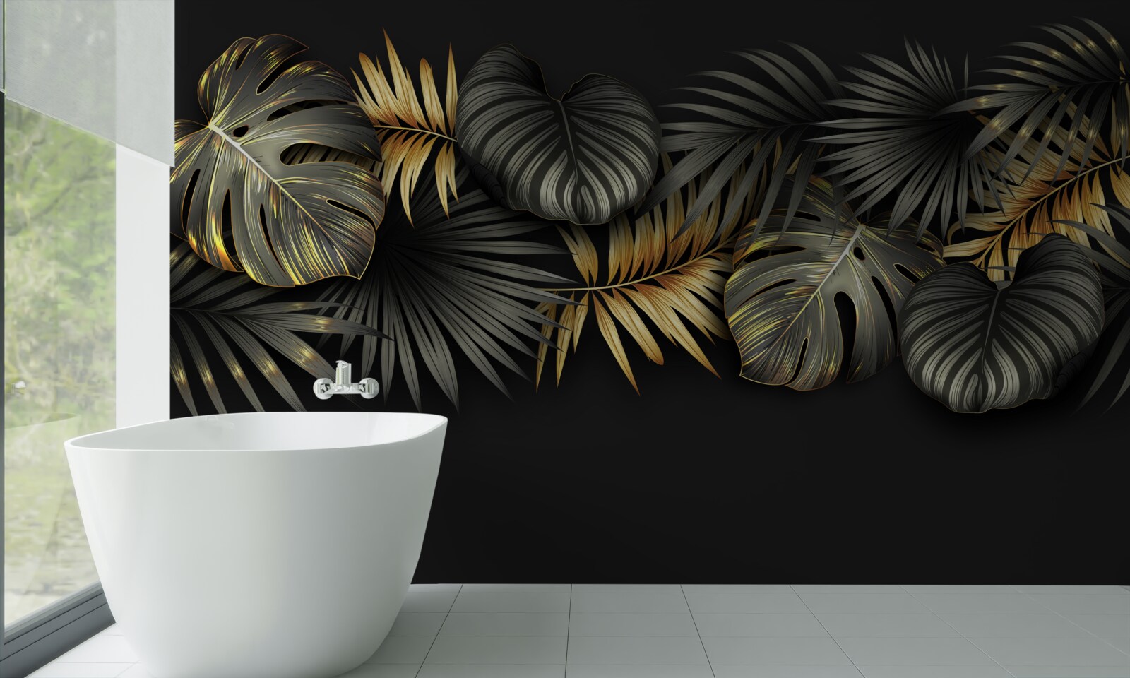 Papier peint feuille d'or sur fond noir