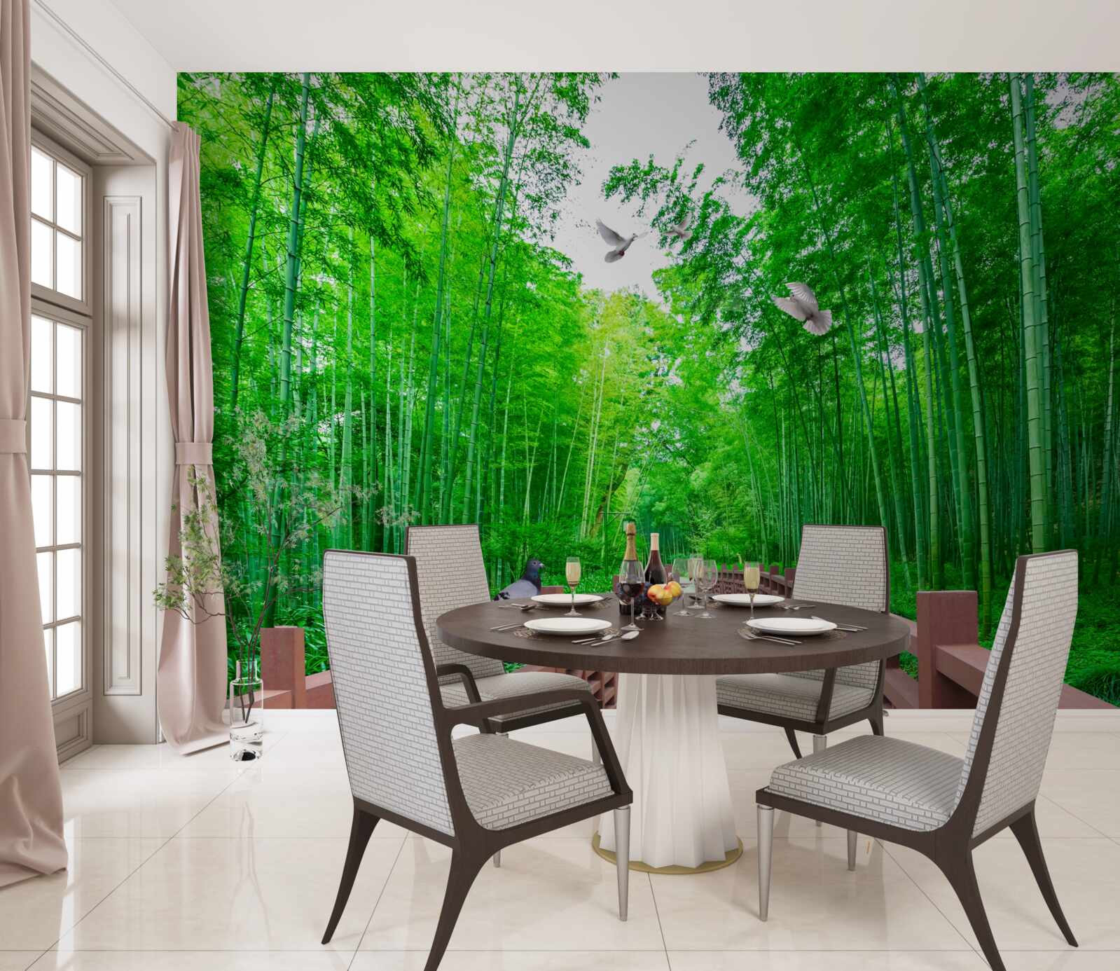Papier peint Chemin à travers une forêt de bambous