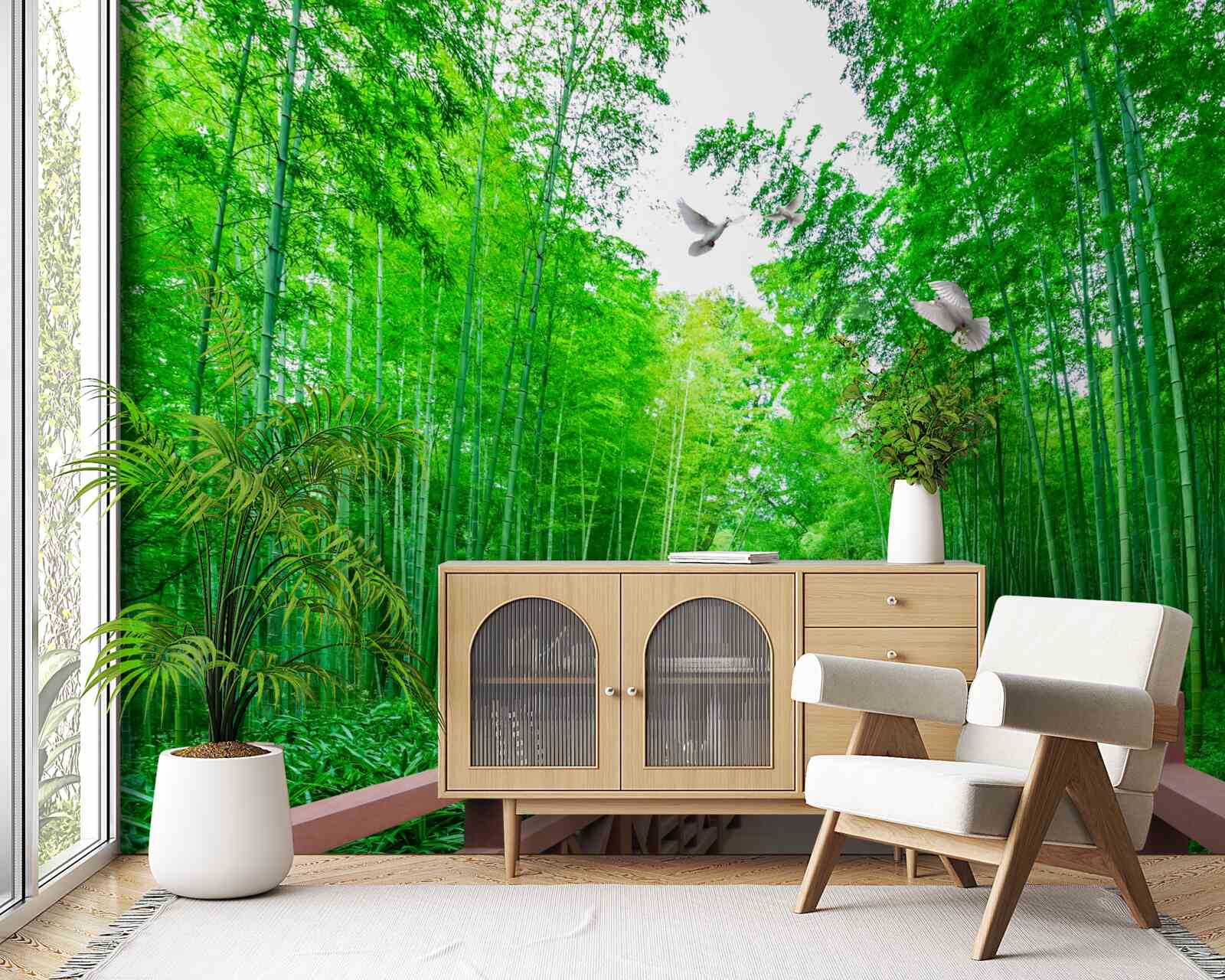 Papier peint Chemin à travers une forêt de bambous