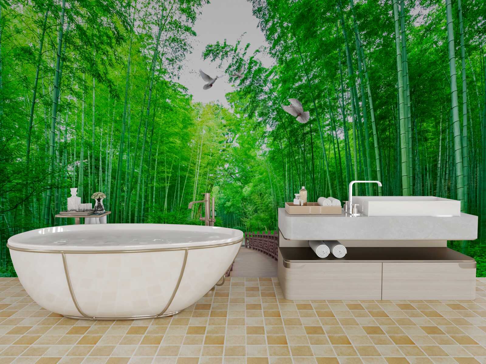 Papier peint Chemin à travers une forêt de bambous