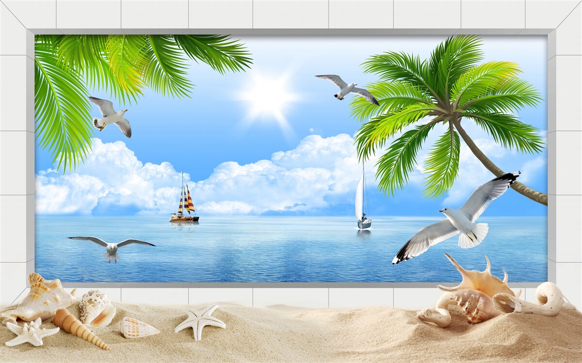 Papier peint navires sur une mer calme