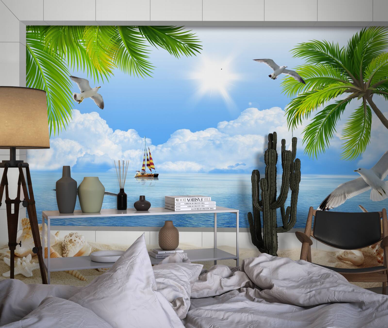 Papier peint navires sur une mer calme