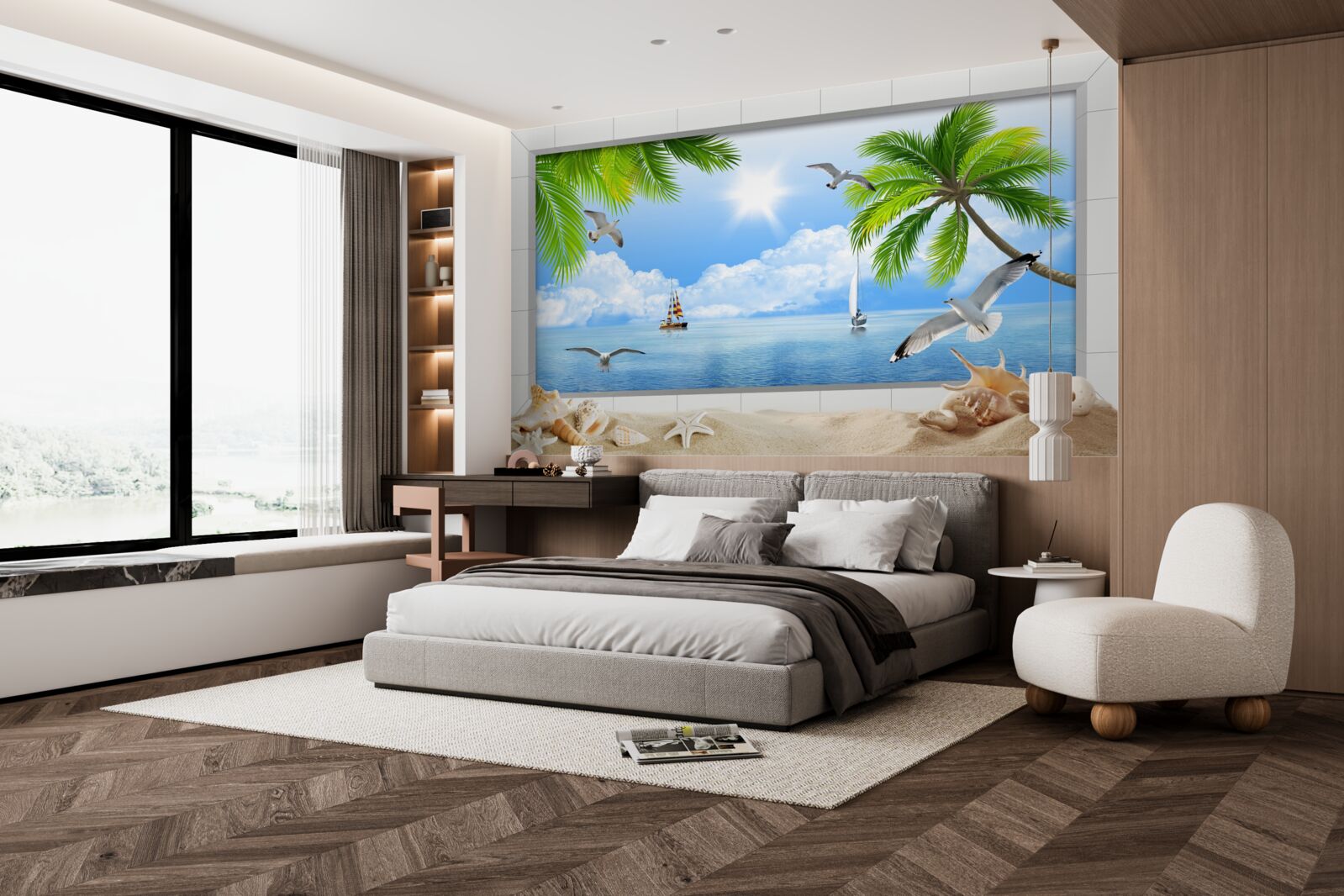 Papier peint navires sur une mer calme