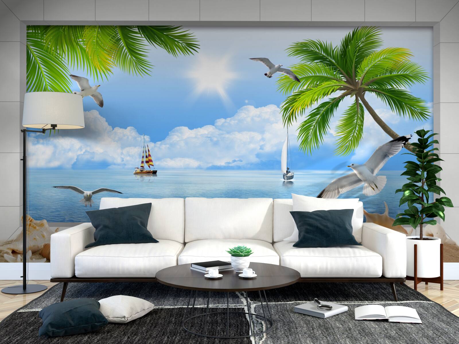 Papier peint navires sur une mer calme