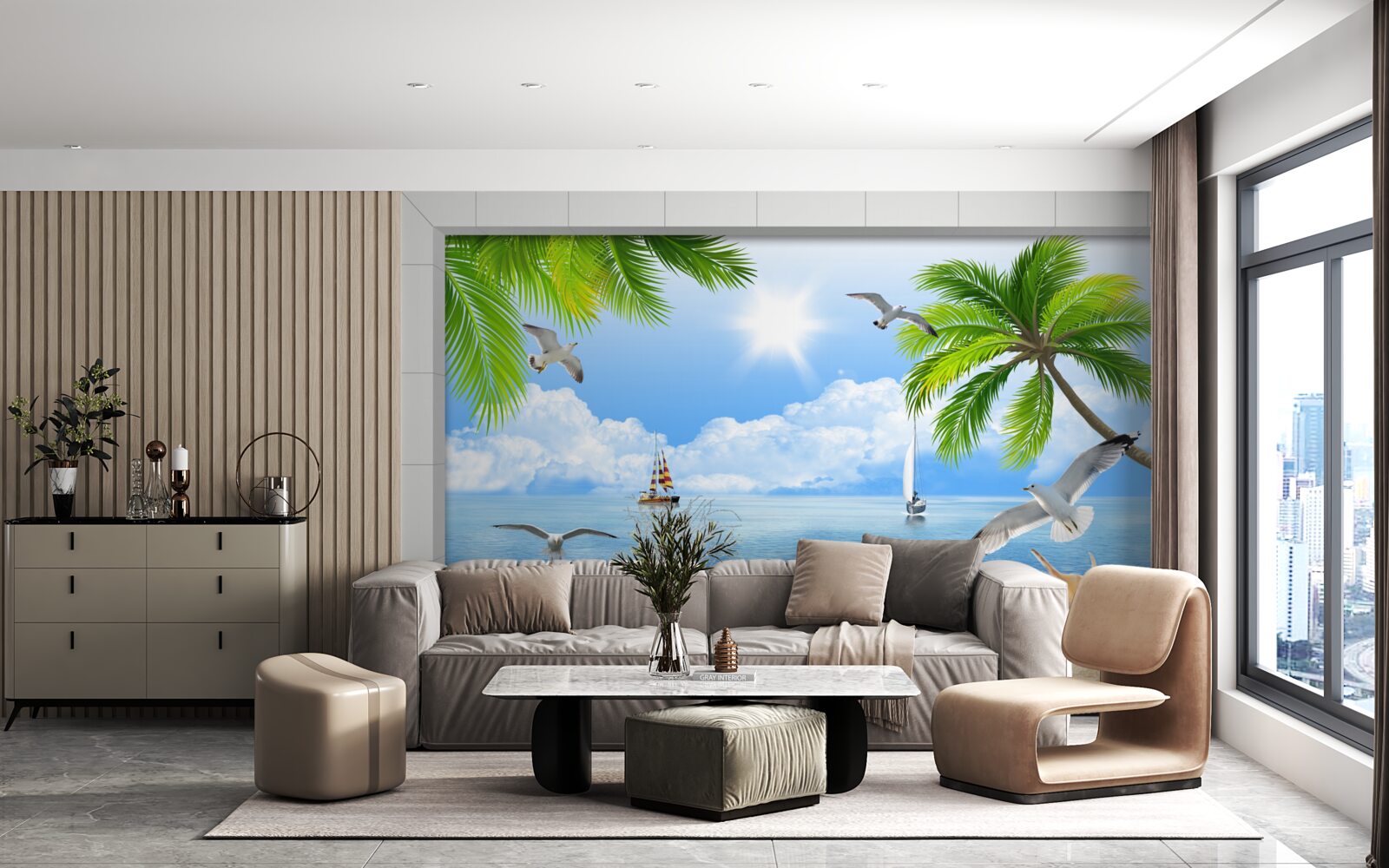 Papier peint navires sur une mer calme