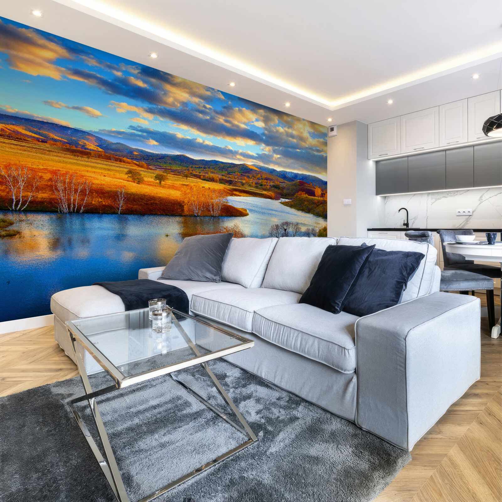 Papier peint paysage avec un lac en automne