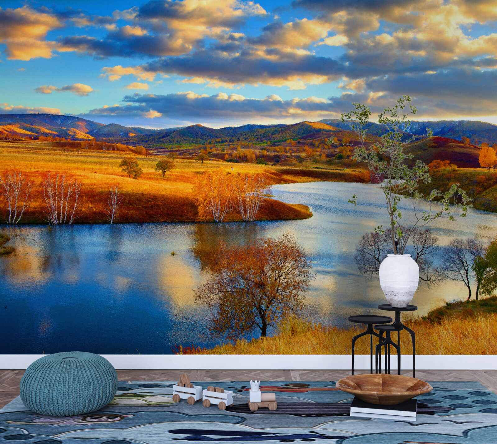 Papier peint paysage avec un lac en automne