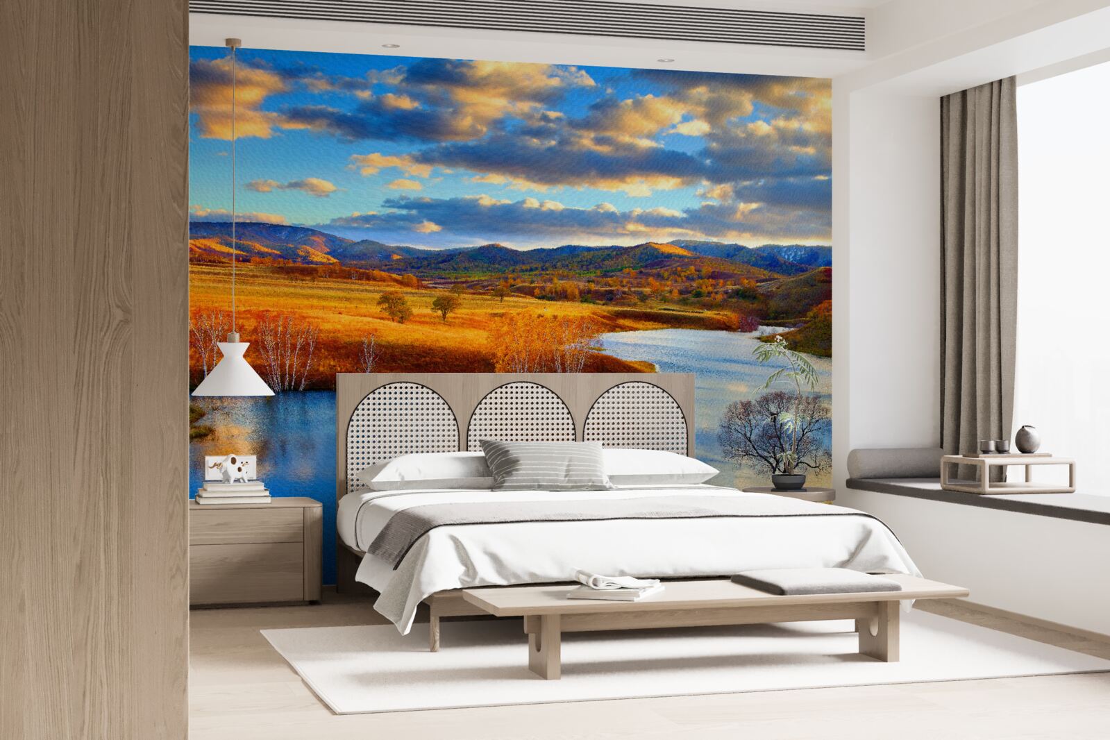 Papier peint paysage avec un lac en automne