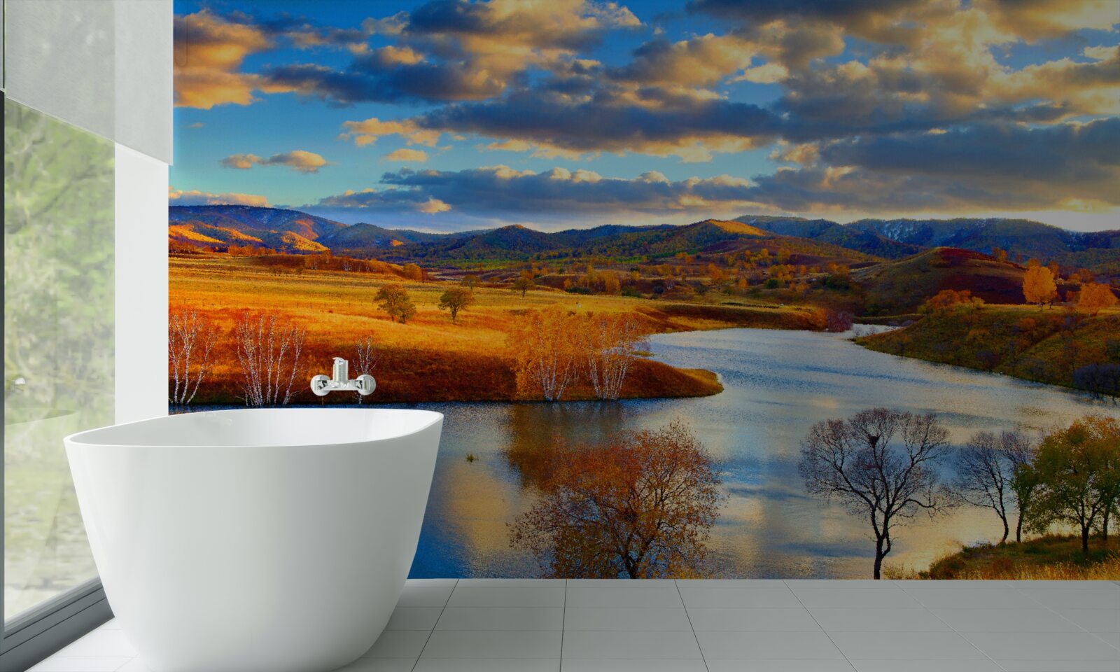 Papier peint paysage avec un lac en automne