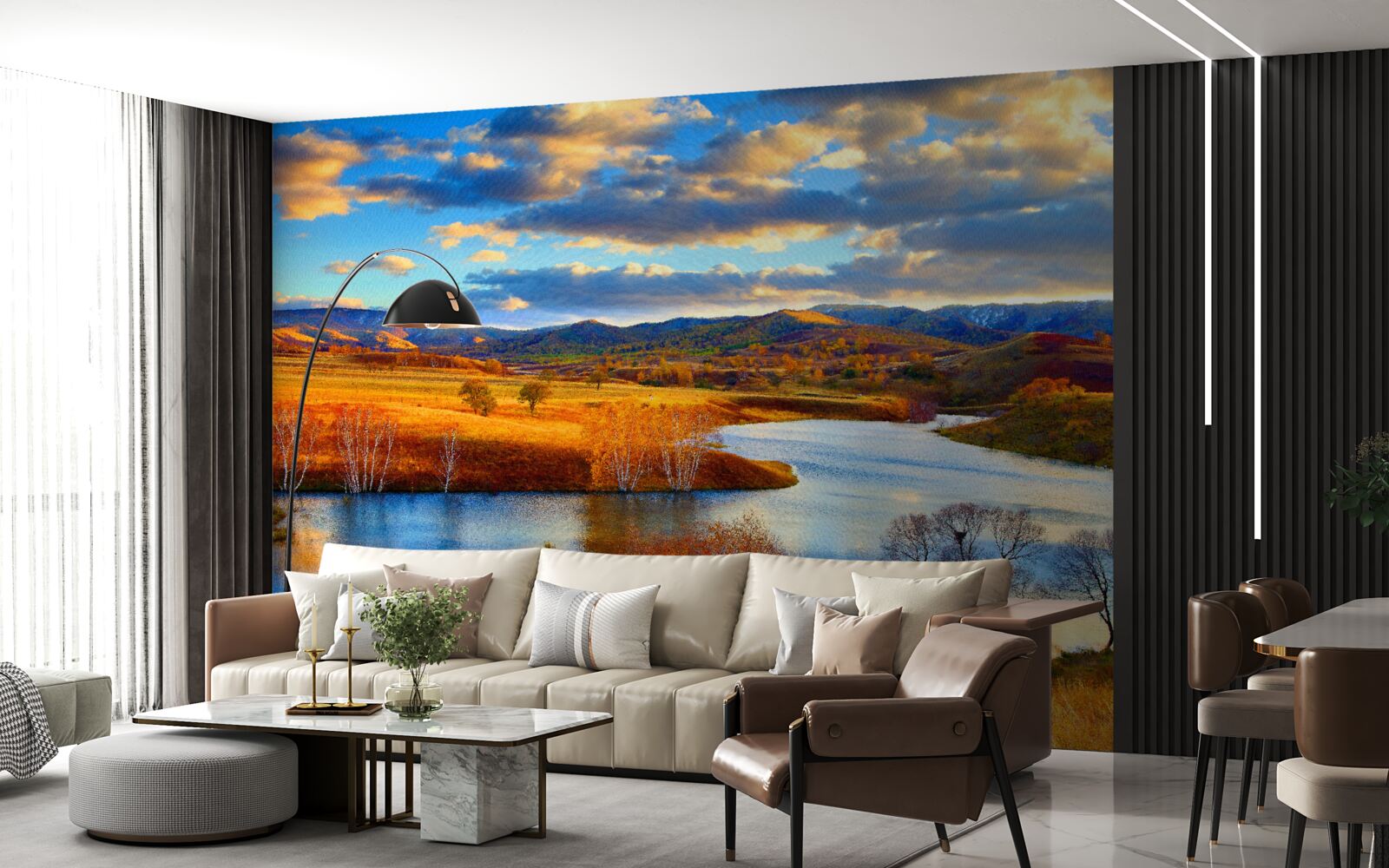 Papier peint paysage avec un lac en automne