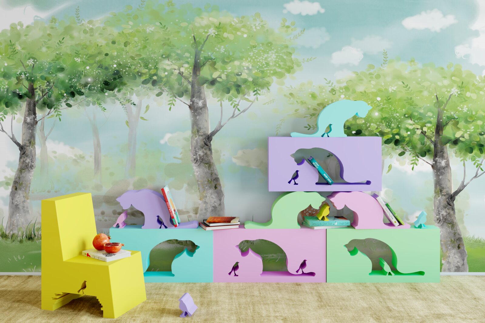 Papier peint bête du nord dans le bosquet multicolore