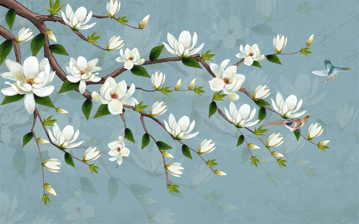 Papier peint La créature avec des ailes s'approche des bourgeons de lumière