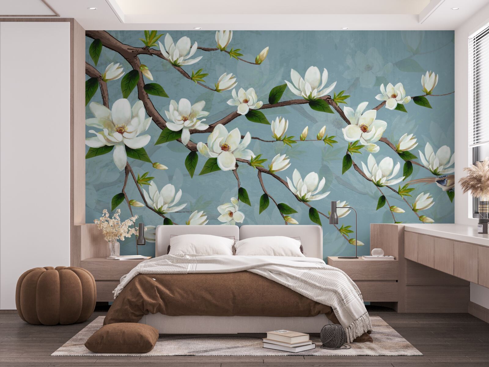 Papier peint La créature avec des ailes s'approche des bourgeons de lumière