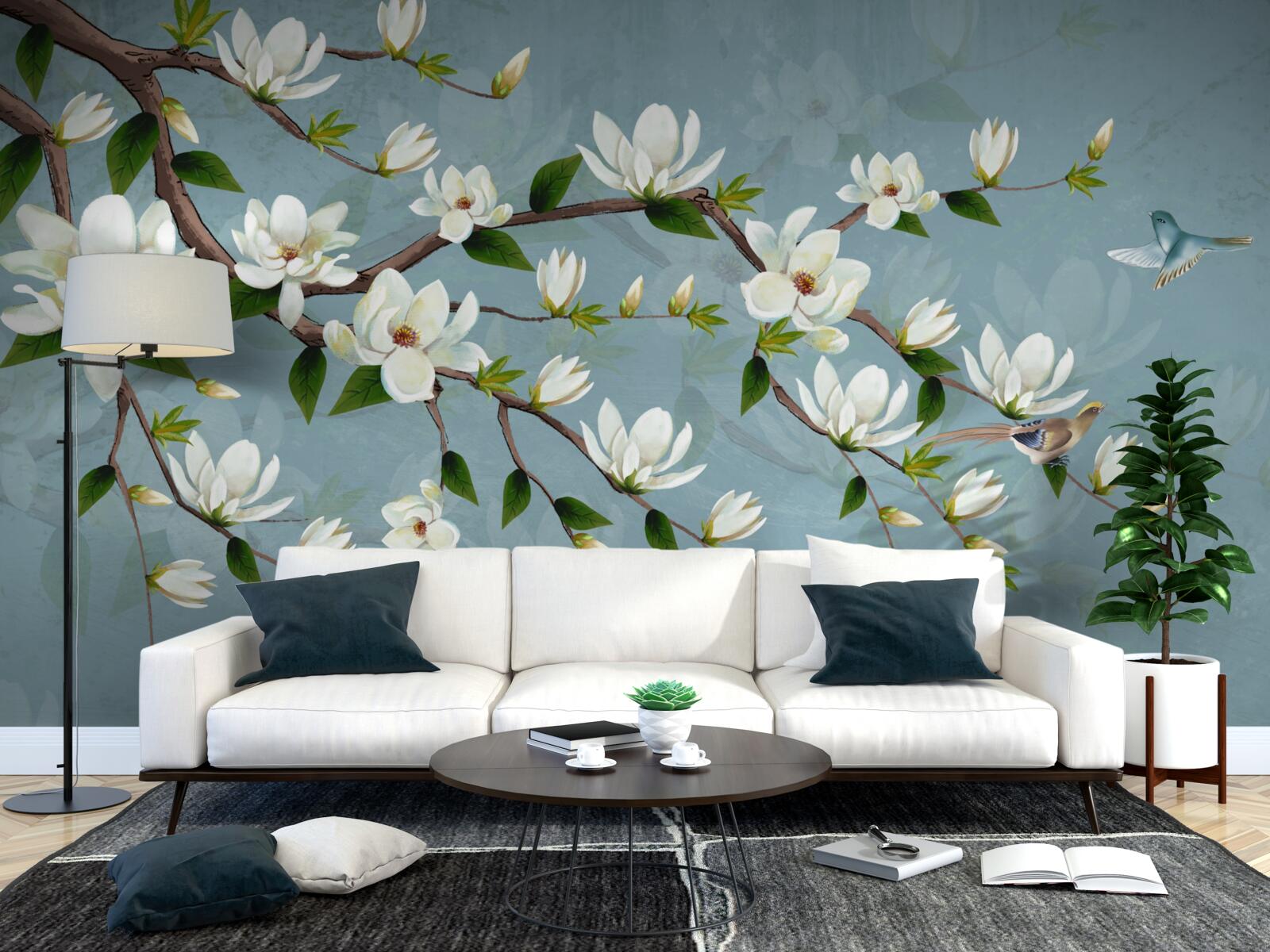 Papier peint La créature avec des ailes s'approche des bourgeons de lumière