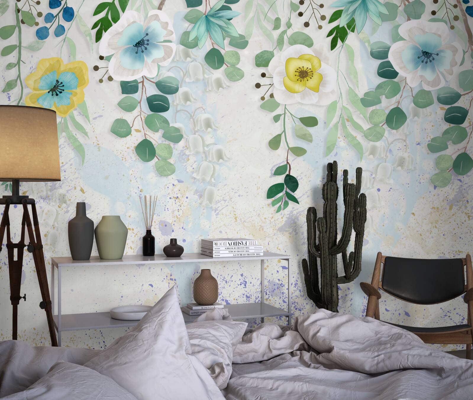 Papier peint des lianes de fleurs aux couleurs délicates