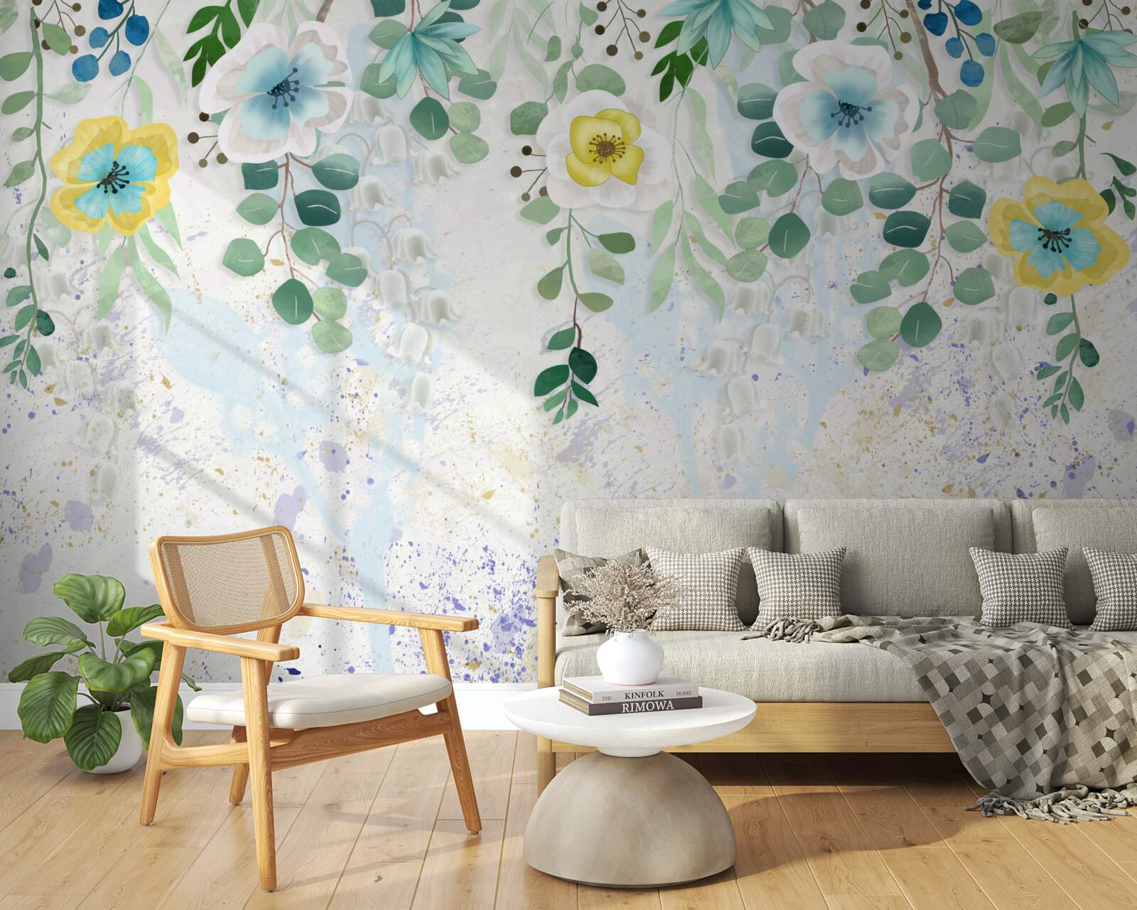 Papier peint des lianes de fleurs aux couleurs délicates