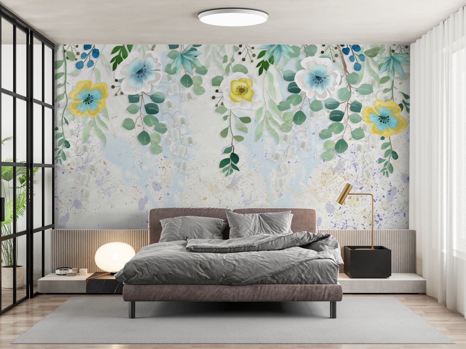 Papier peint des lianes de fleurs aux couleurs délicates