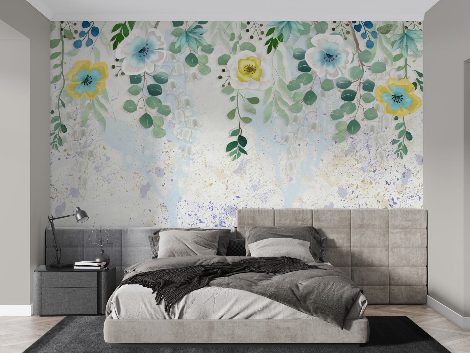 Papier peint des lianes de fleurs aux couleurs délicates