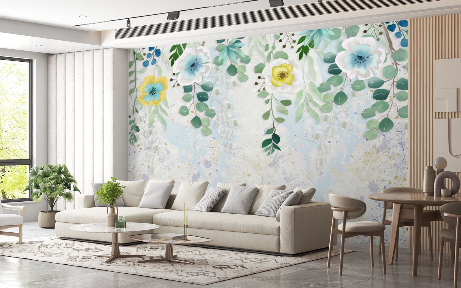 Papier peint des lianes de fleurs aux couleurs délicates