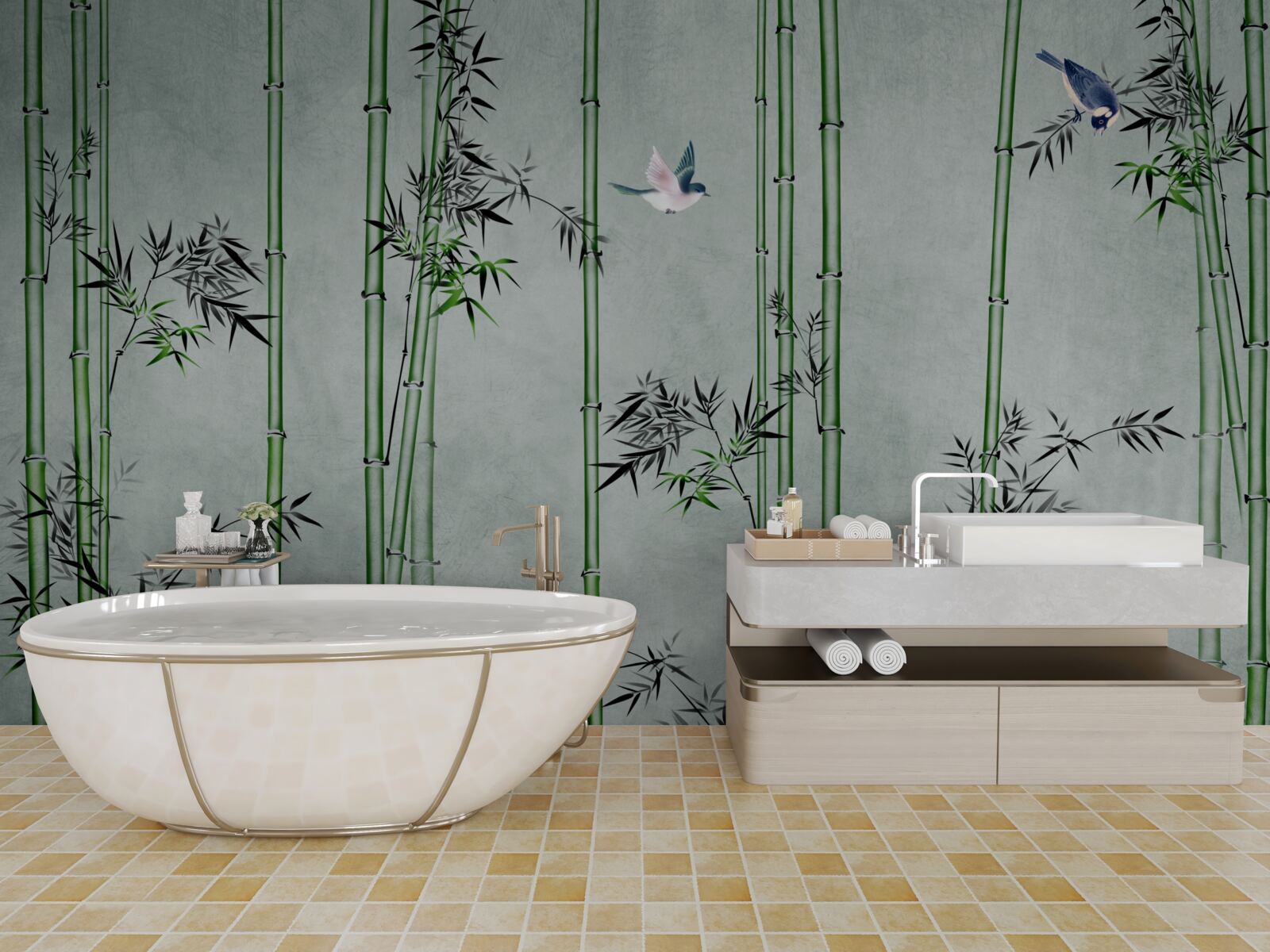 Papier peint la forêt de bambous est enveloppée de brume