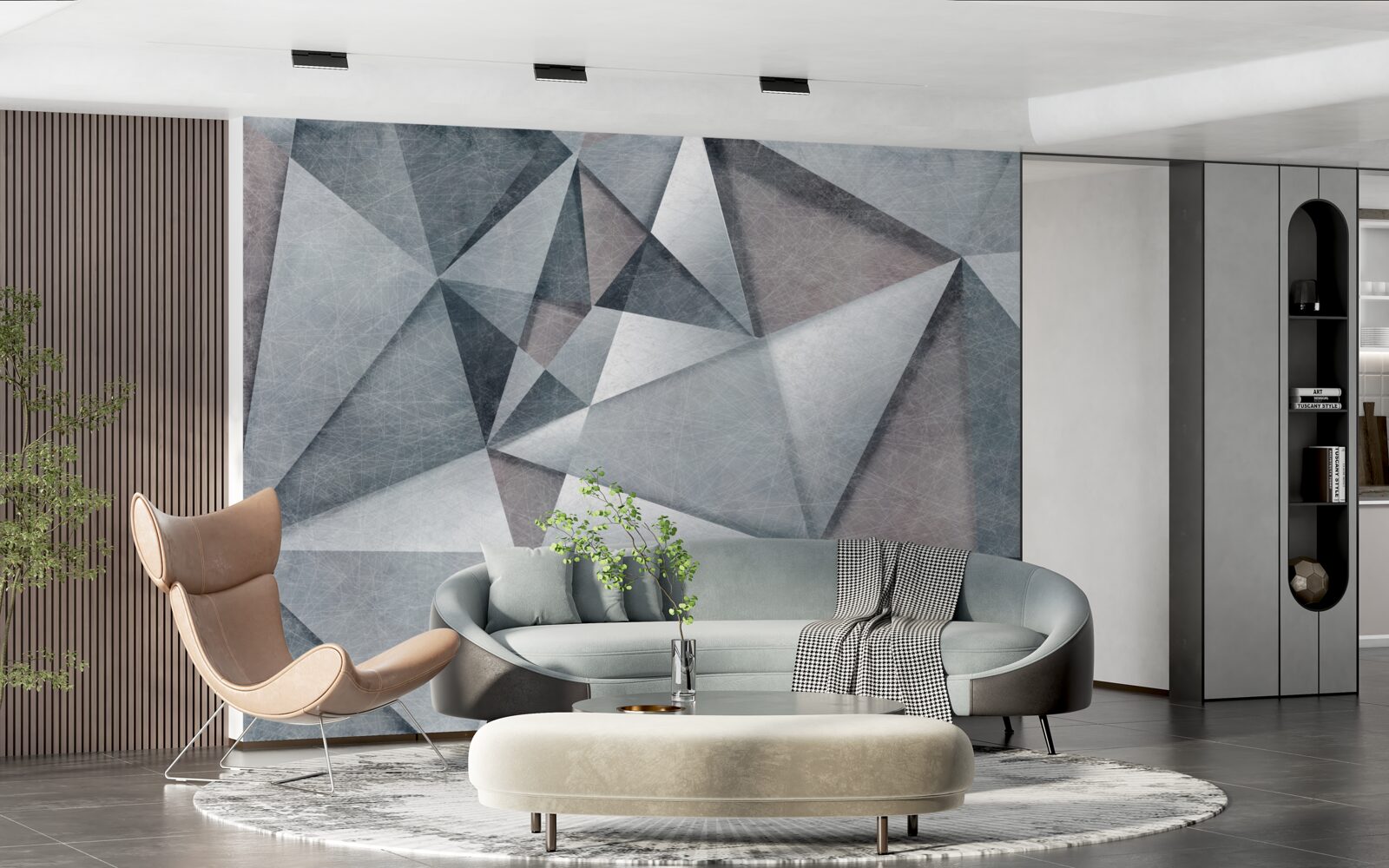Papier peint abstrait gris composé de triangles