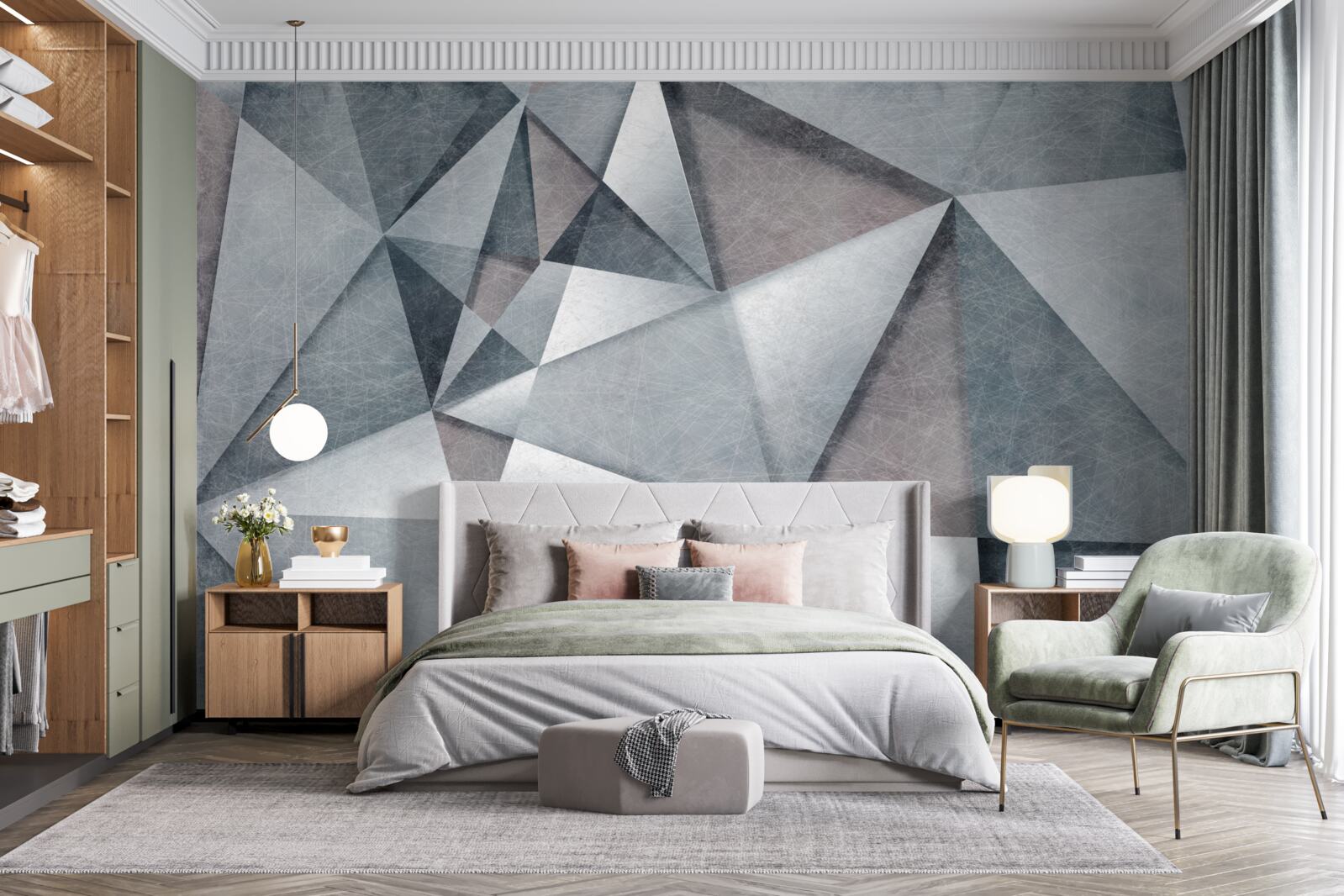 Papier peint abstrait gris composé de triangles
