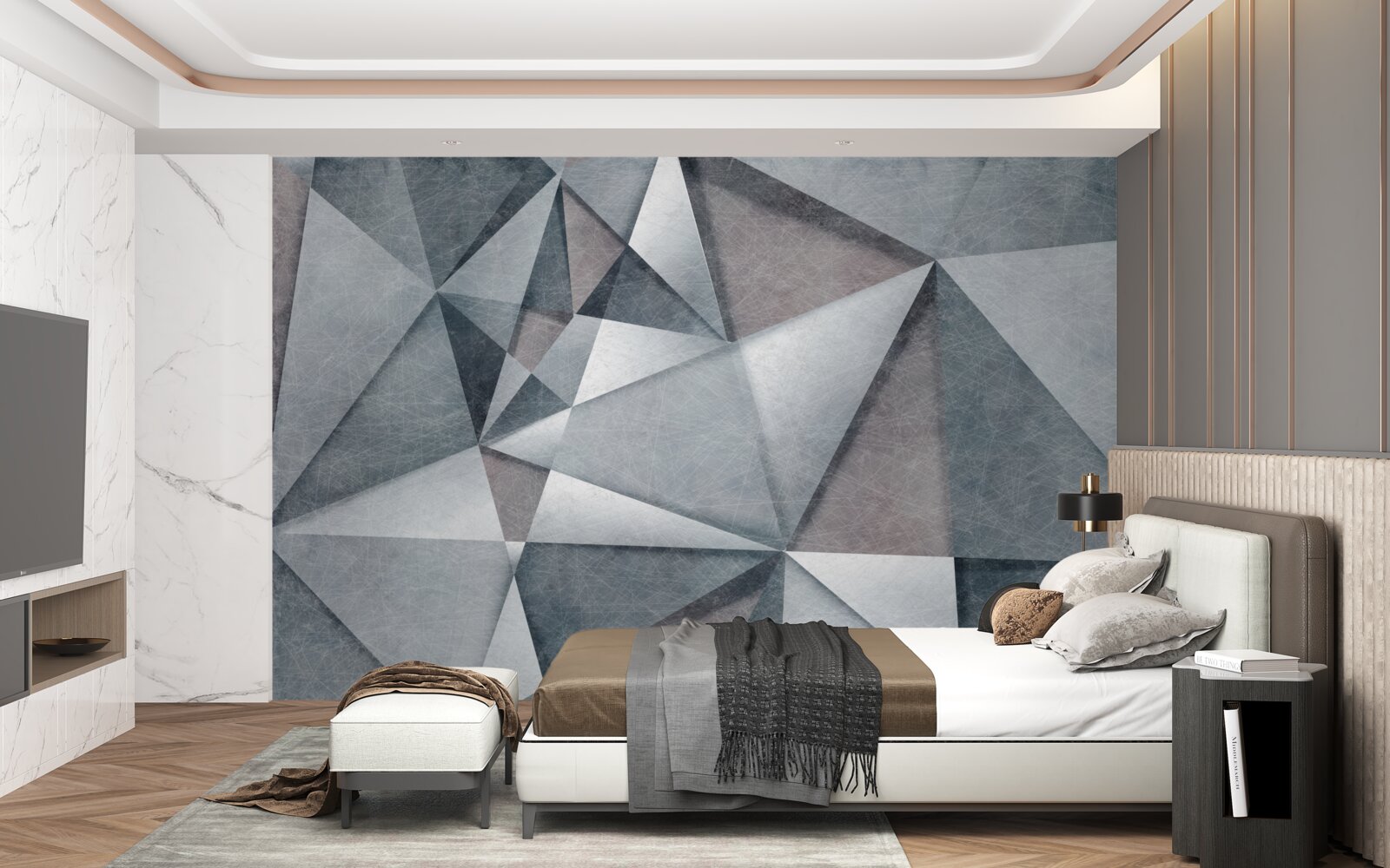 Papier peint abstrait gris composé de triangles