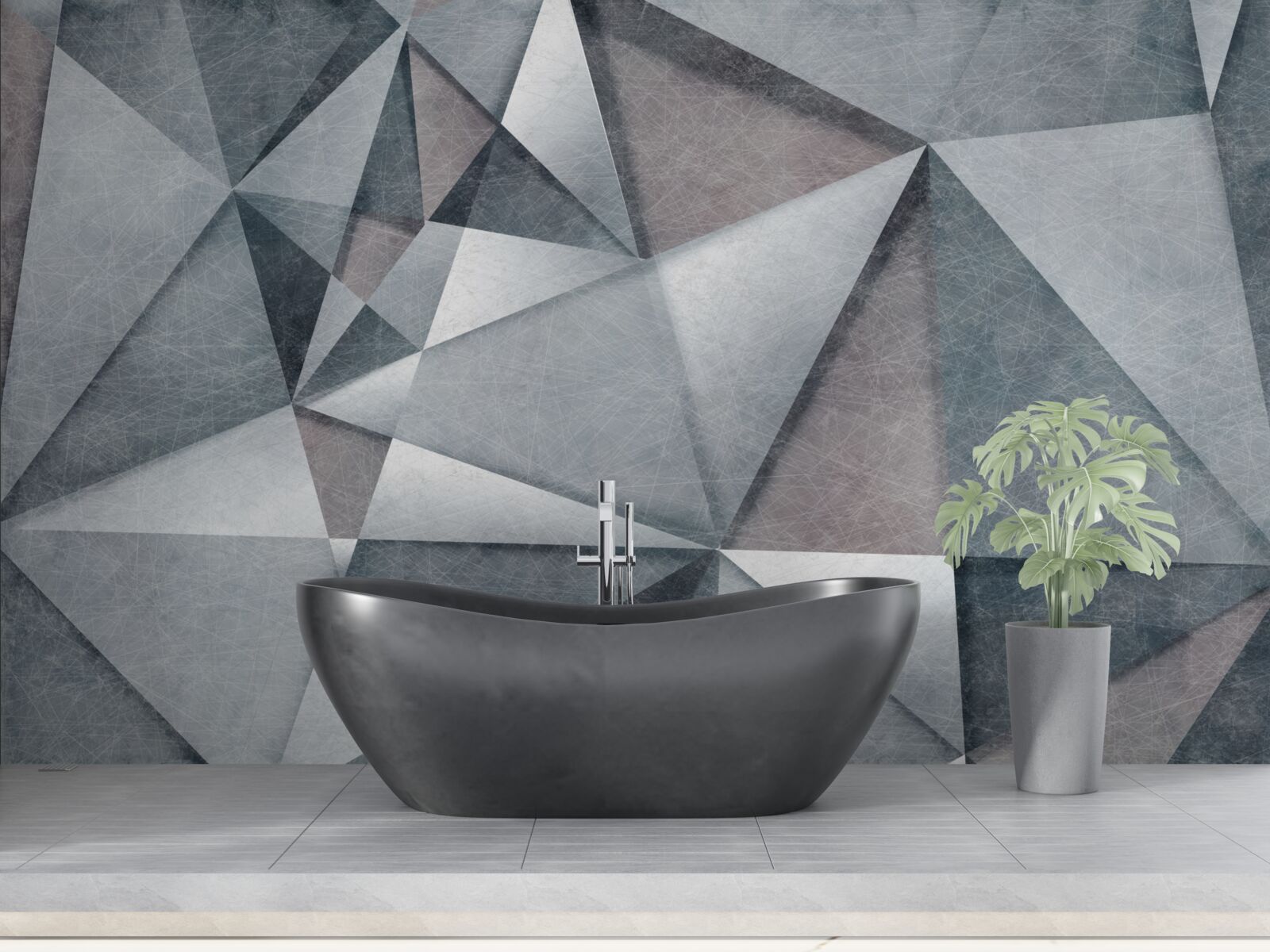 Papier peint abstrait gris composé de triangles