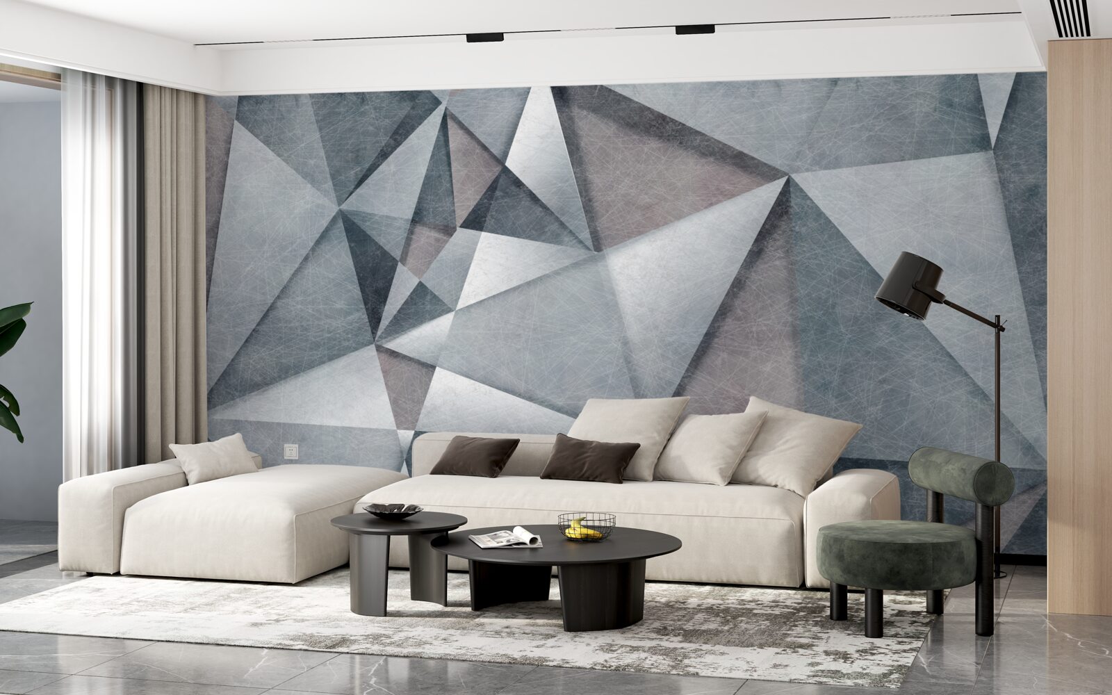 Papier peint abstrait gris composé de triangles