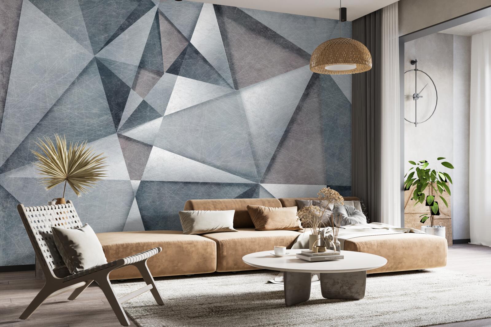 Papier peint abstrait gris composé de triangles