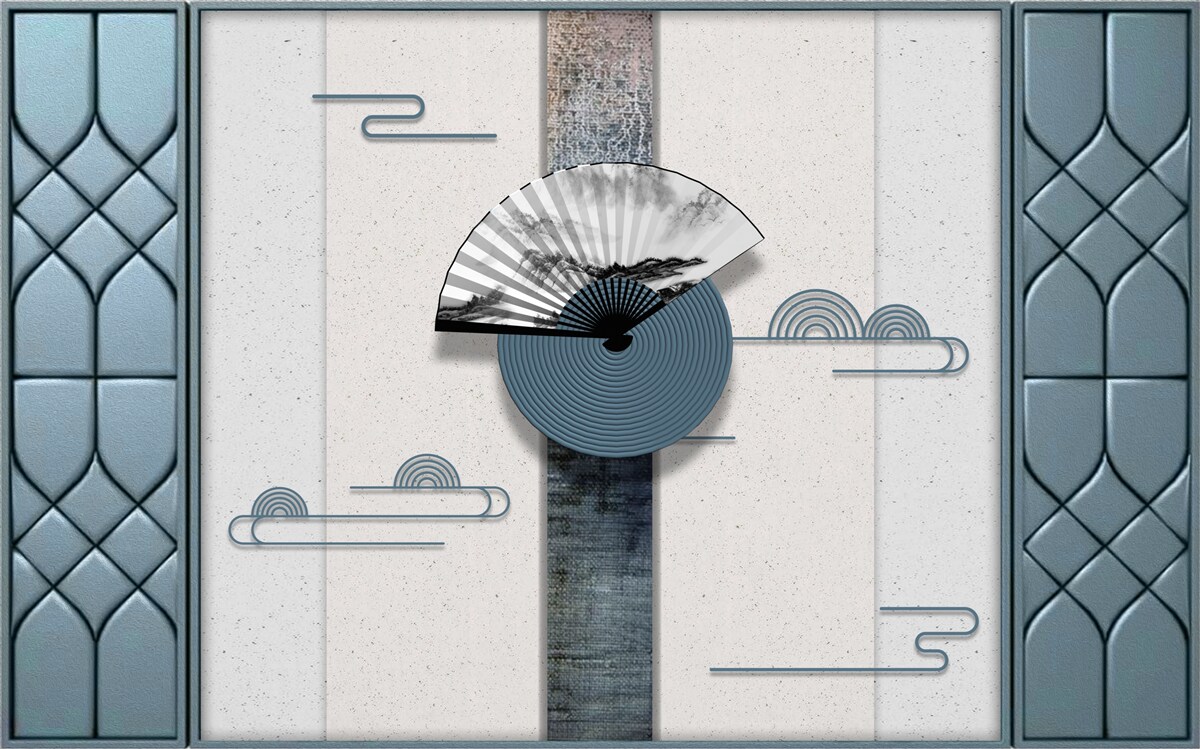 Papier peint ventilateur en noir et blanc sur fond de ciel nuageux