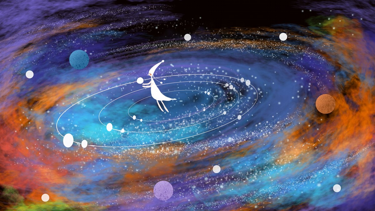 Papier peint fille entourée de planètes