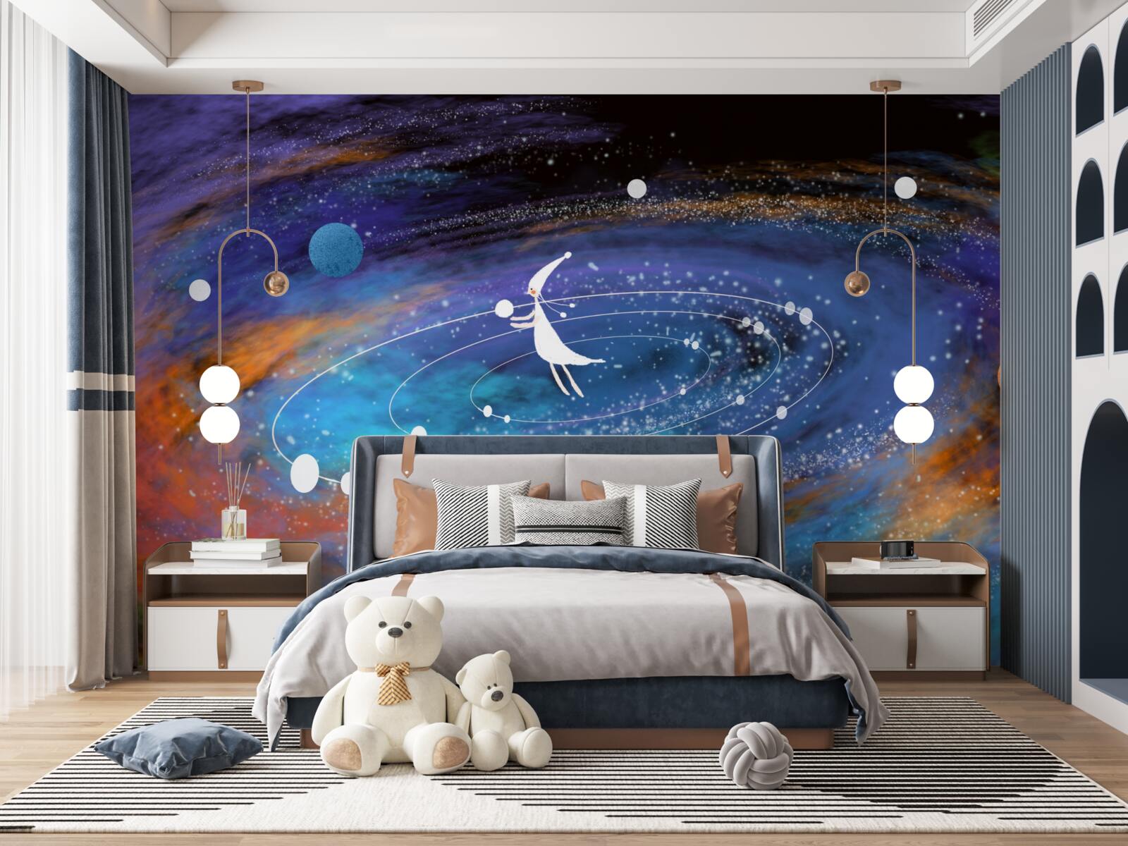 Papier peint fille entourée de planètes