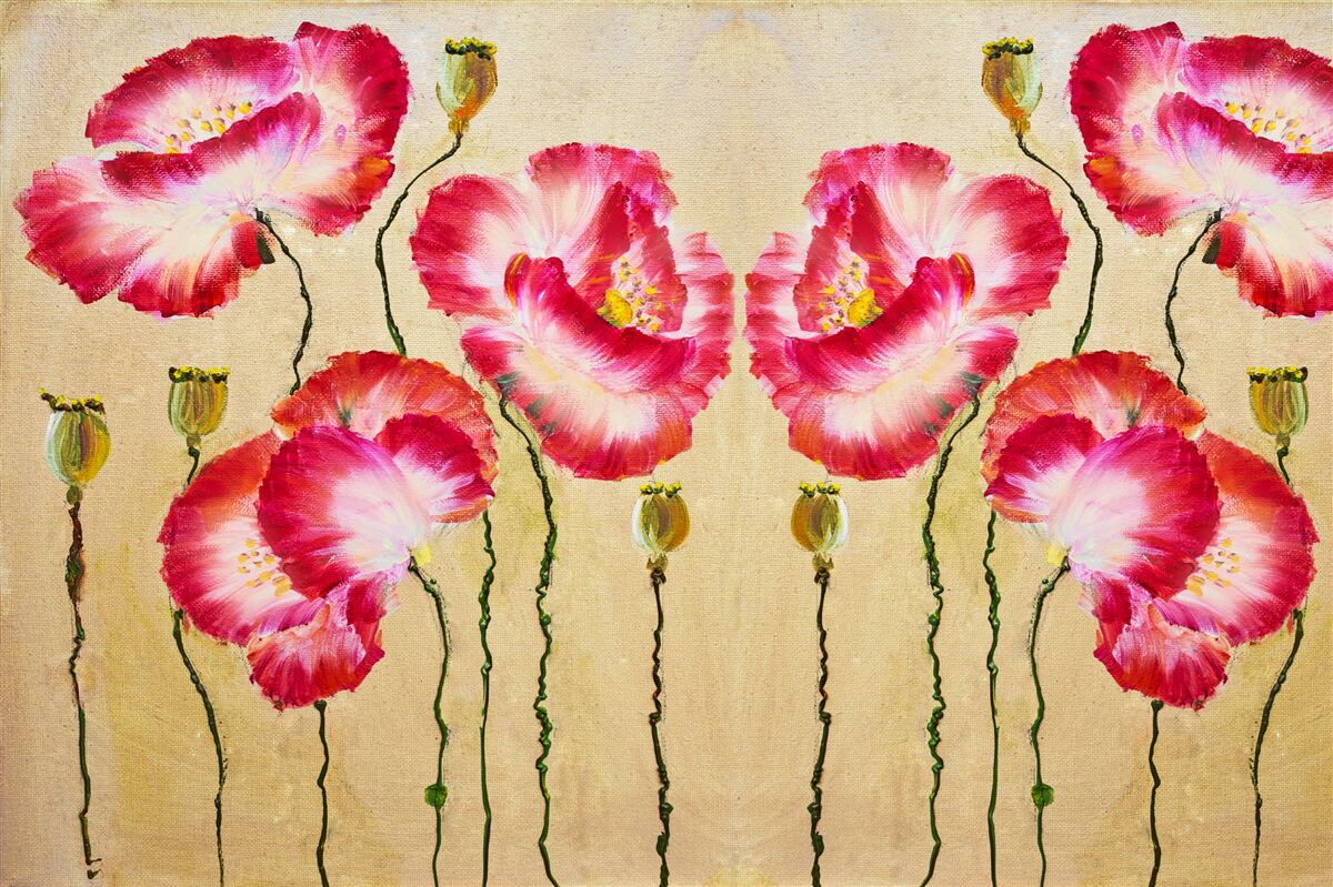 Papier peint boutons et fleurs de coquelicots dans les tons rouge et blanc