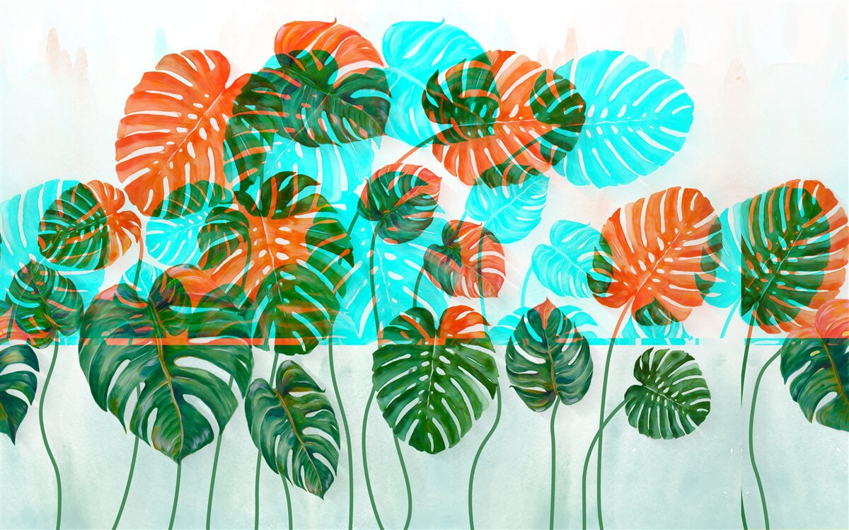 Papier peint monstera à feuilles vertes