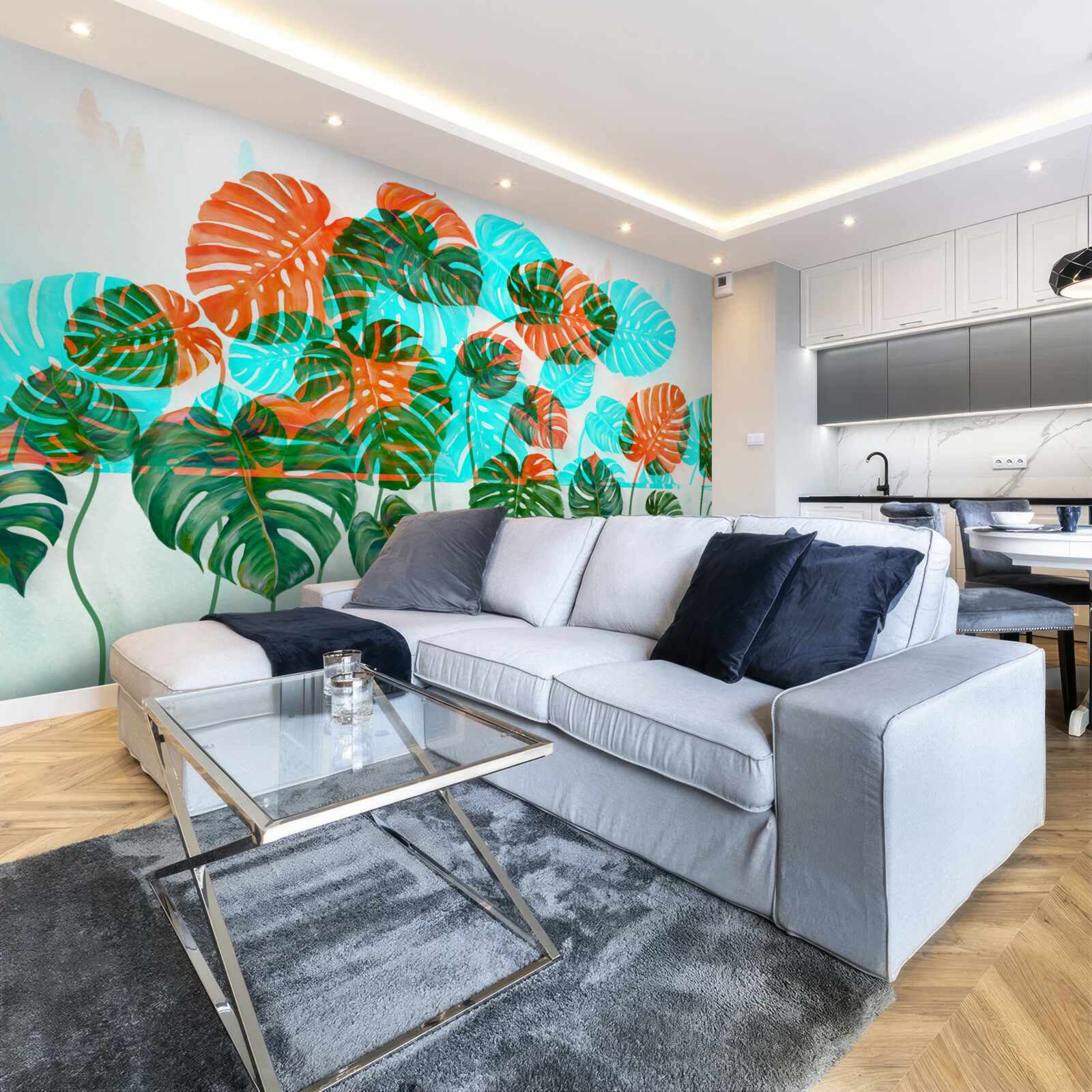 Papier peint monstera à feuilles vertes