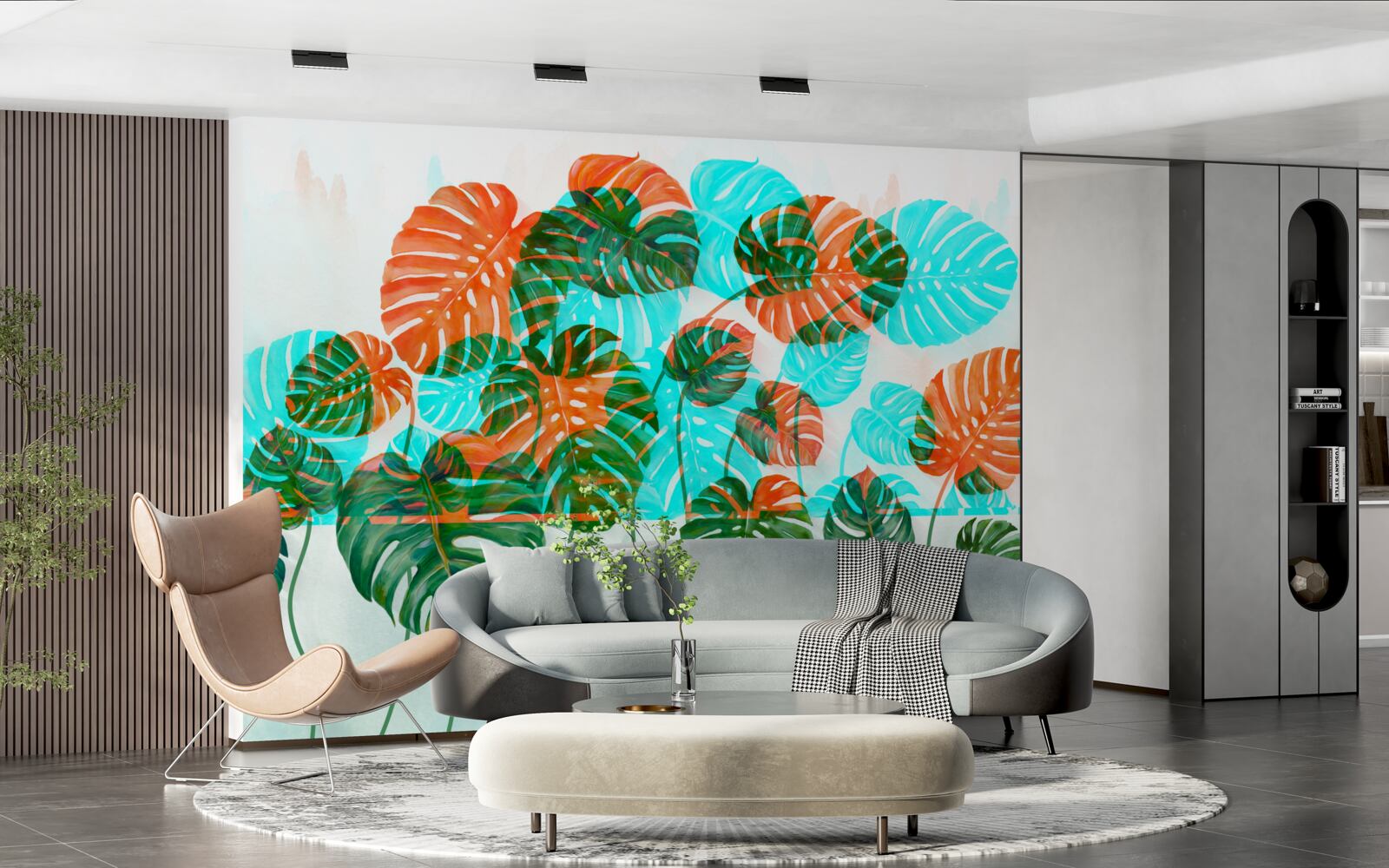 Papier peint monstera à feuilles vertes