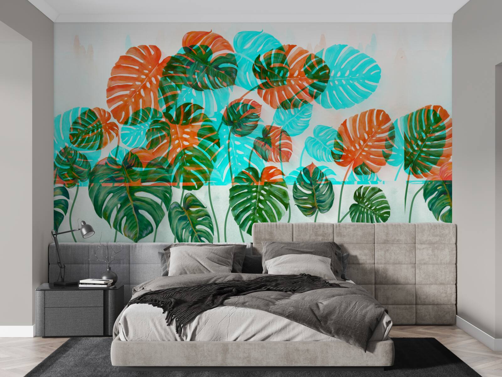 Papier peint monstera à feuilles vertes