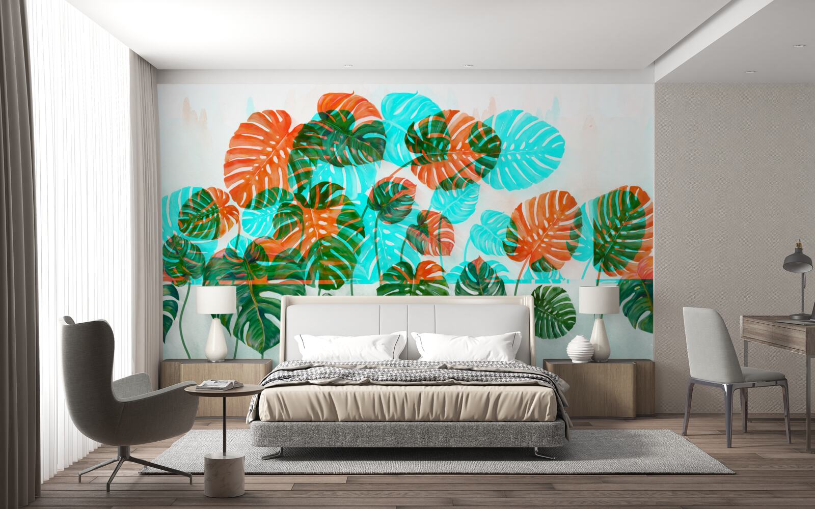 Papier peint monstera à feuilles vertes