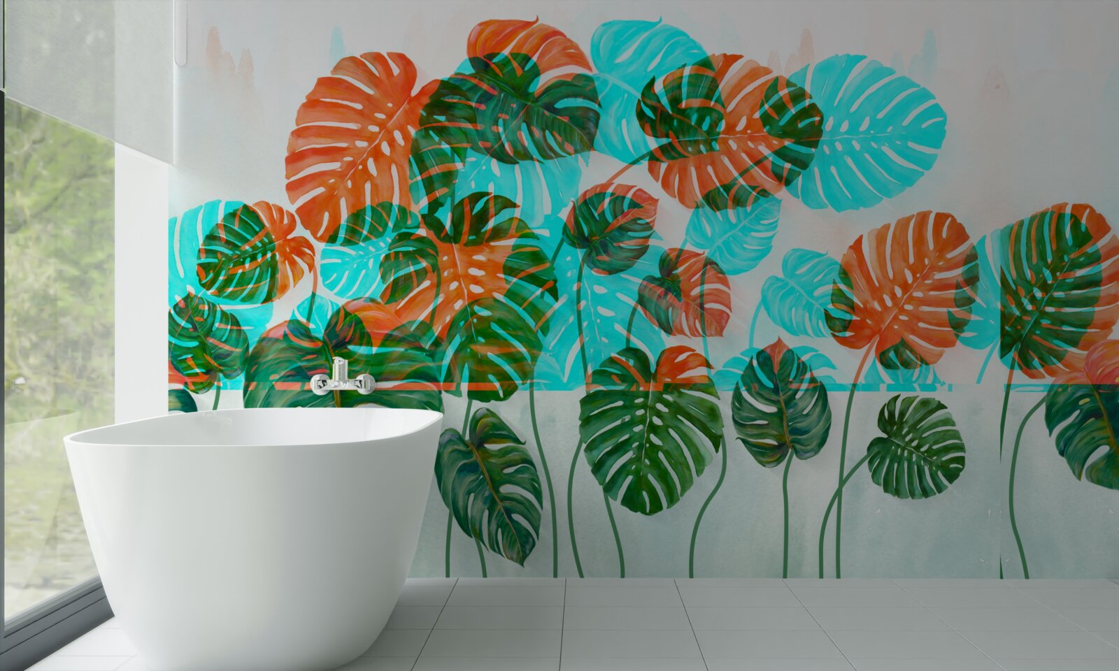 Papier peint monstera à feuilles vertes