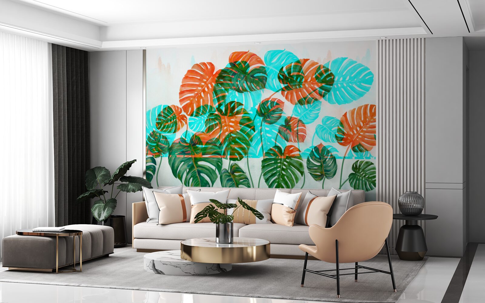 Papier peint monstera à feuilles vertes