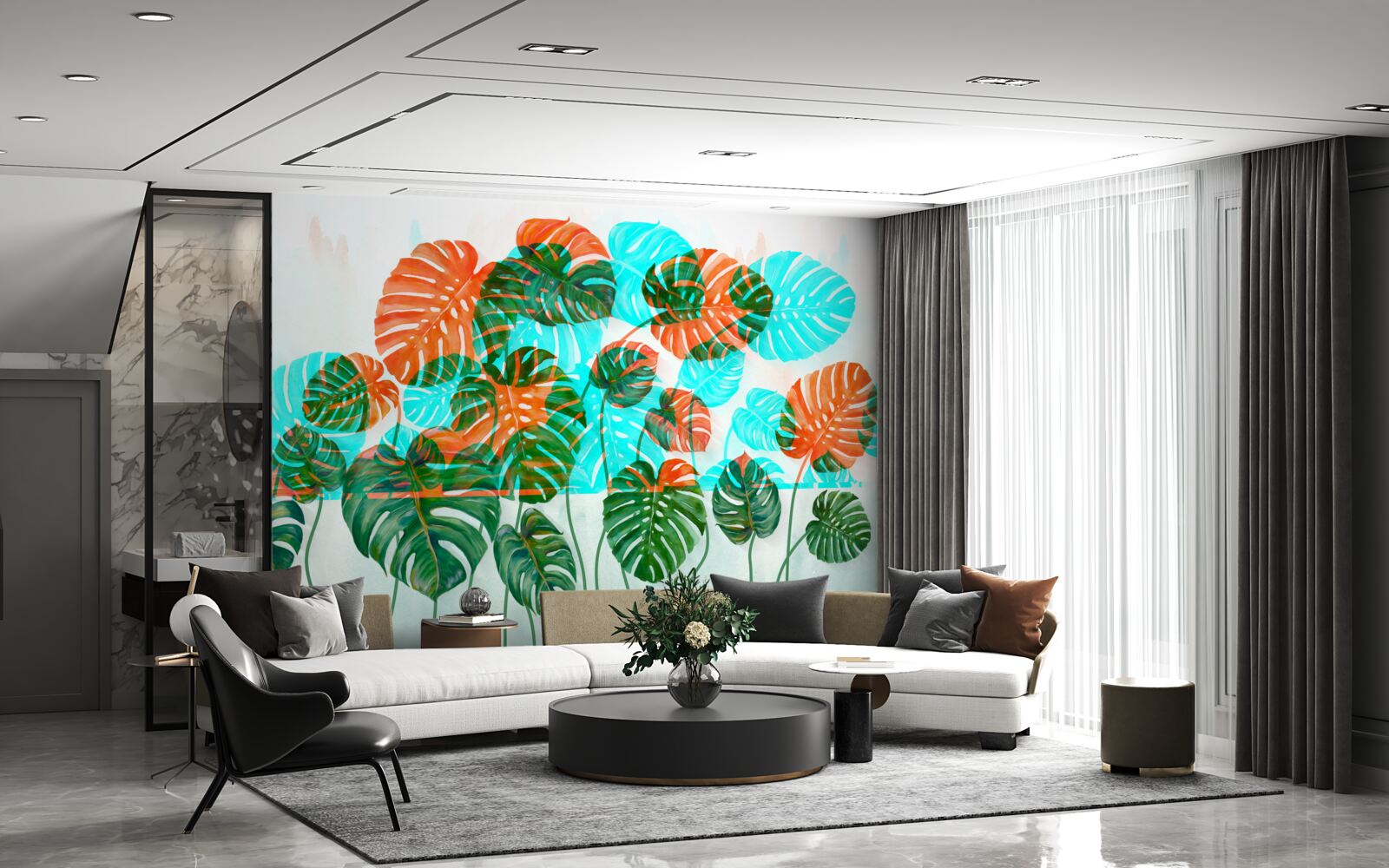 Papier peint monstera à feuilles vertes