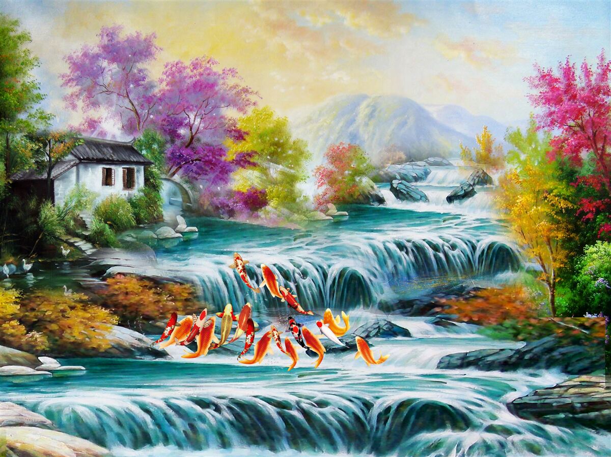 Papier peint une chute d'eau retentit dans la maison en automne