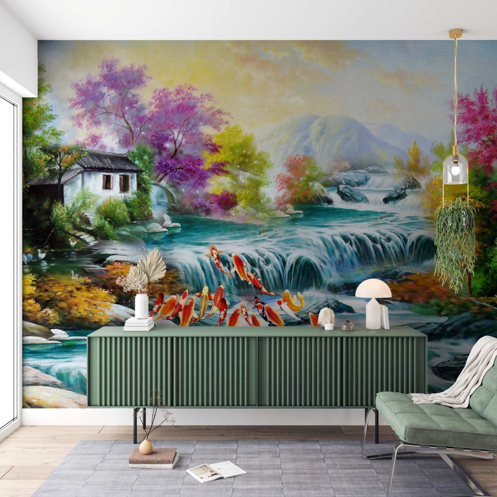 Papier peint une chute d'eau retentit dans la maison en automne