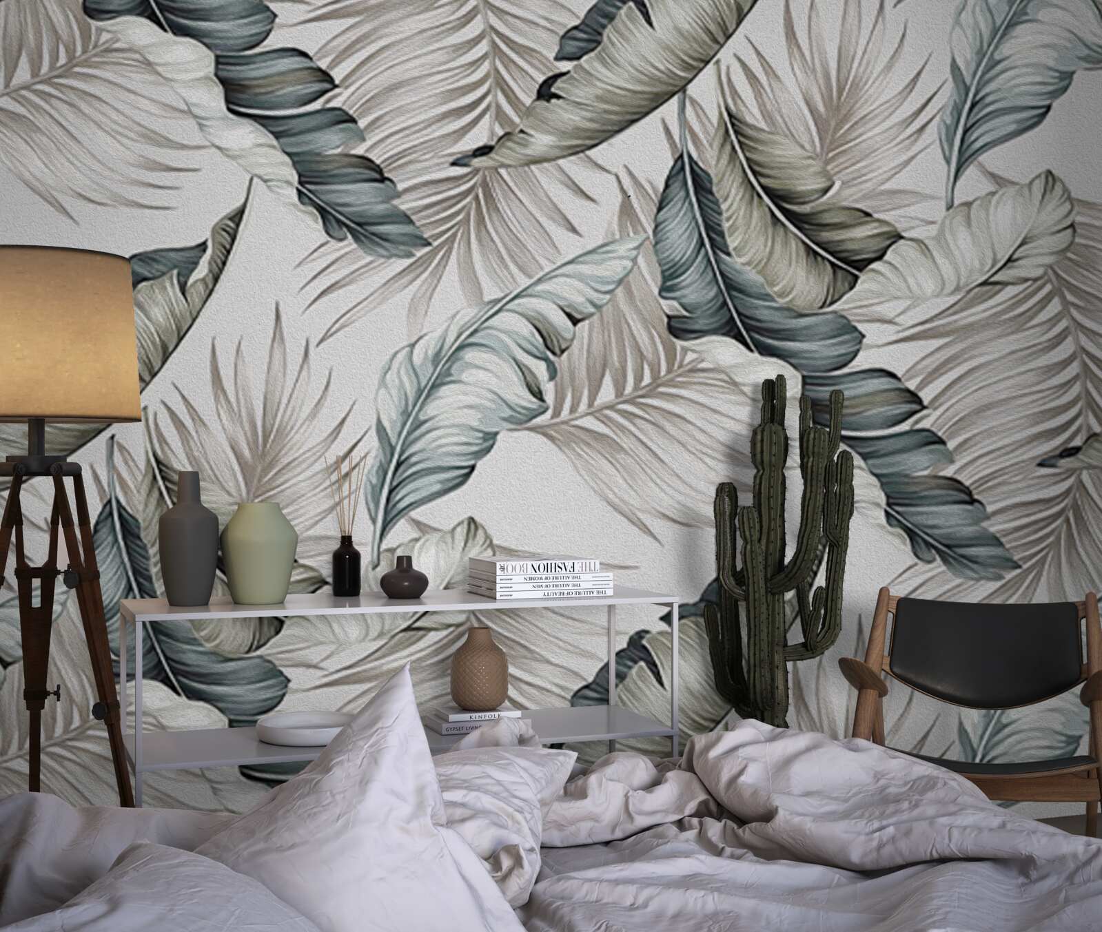 Papier peint Feuilles tropicales aux couleurs pastel