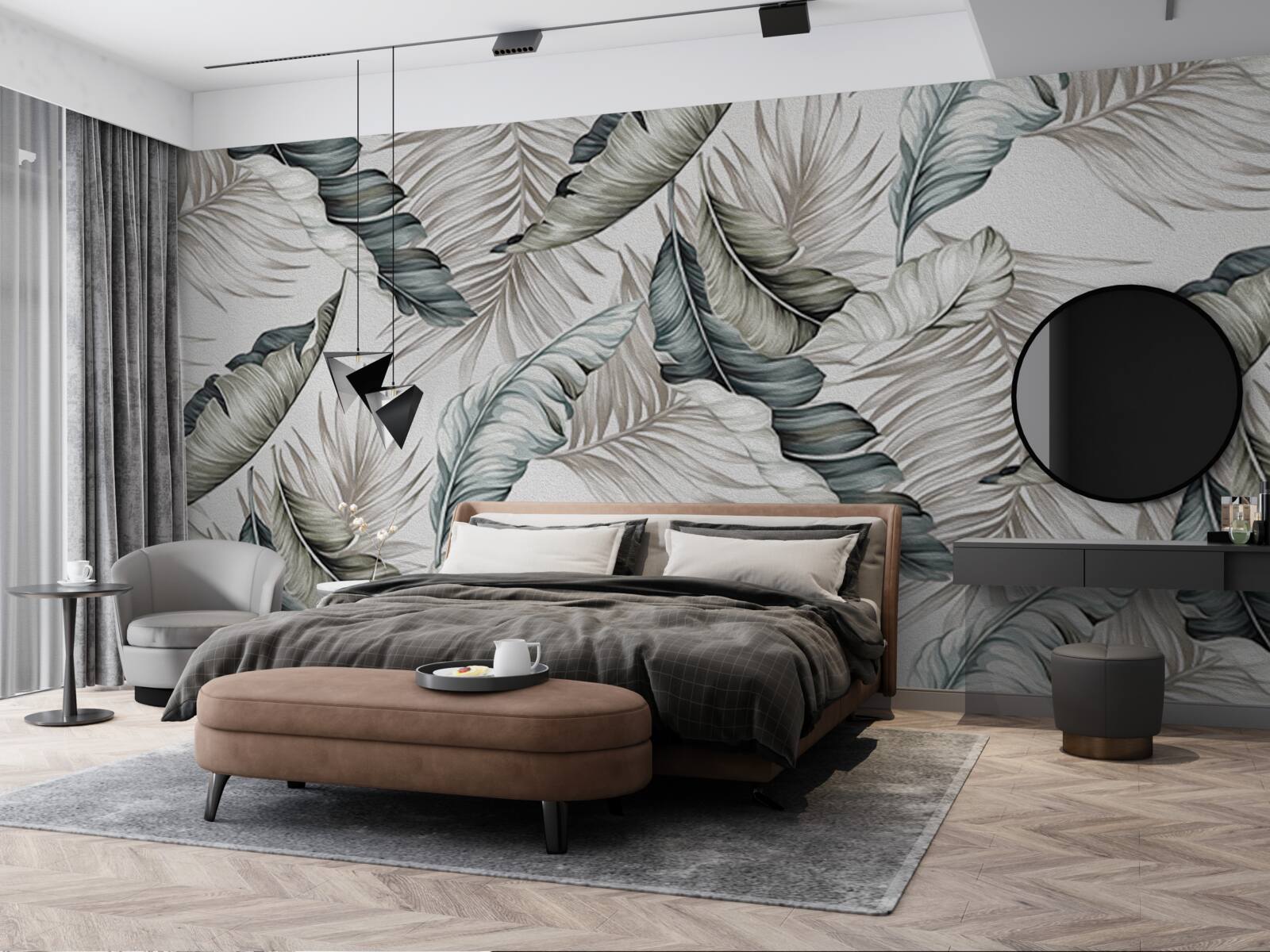 Papier peint Feuilles tropicales aux couleurs pastel