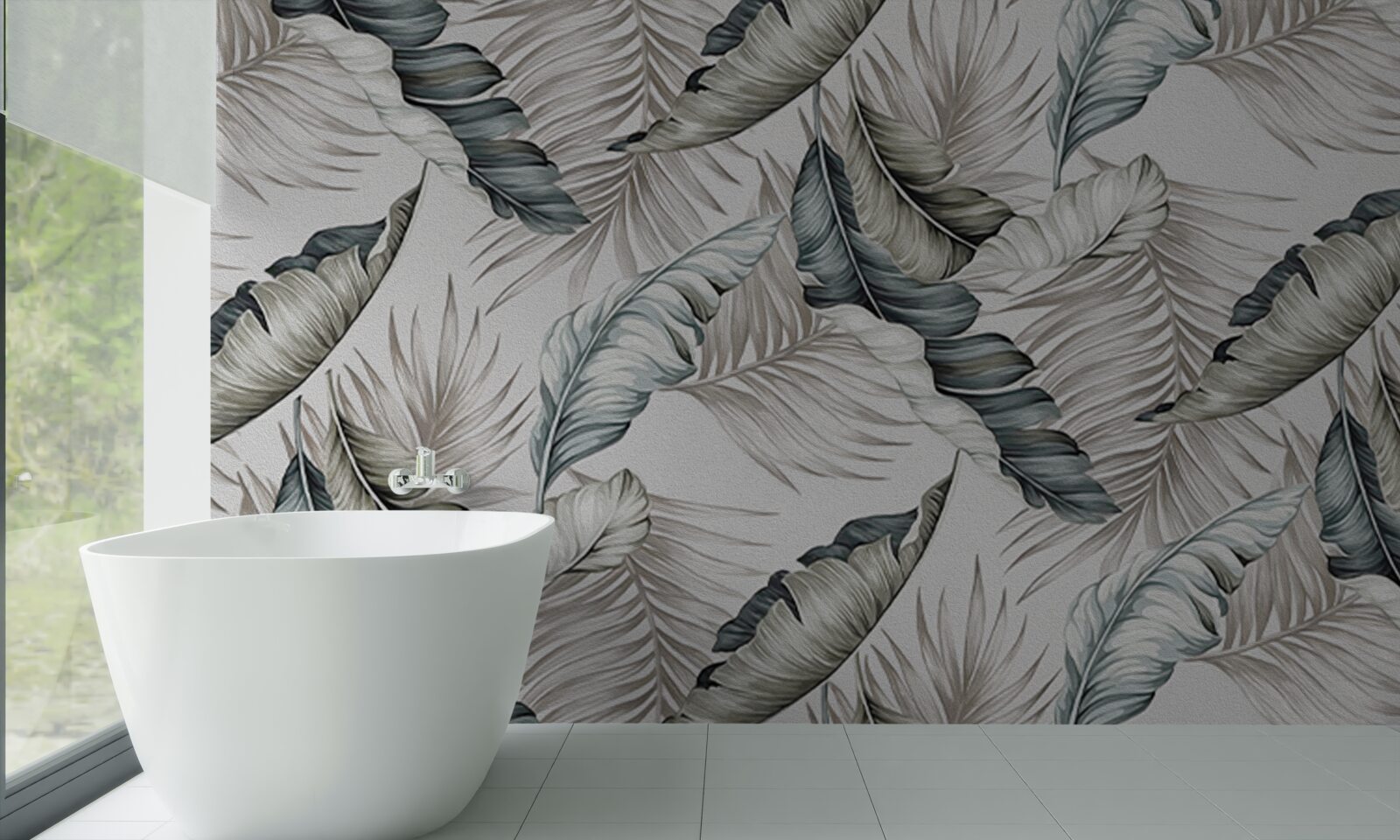 Papier peint Feuilles tropicales aux couleurs pastel